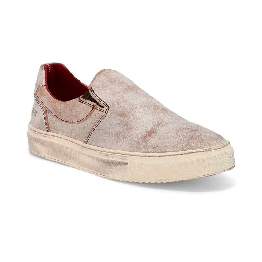 Bed Stu Women's Slip-On Sneakers in Taupe with Red Lining